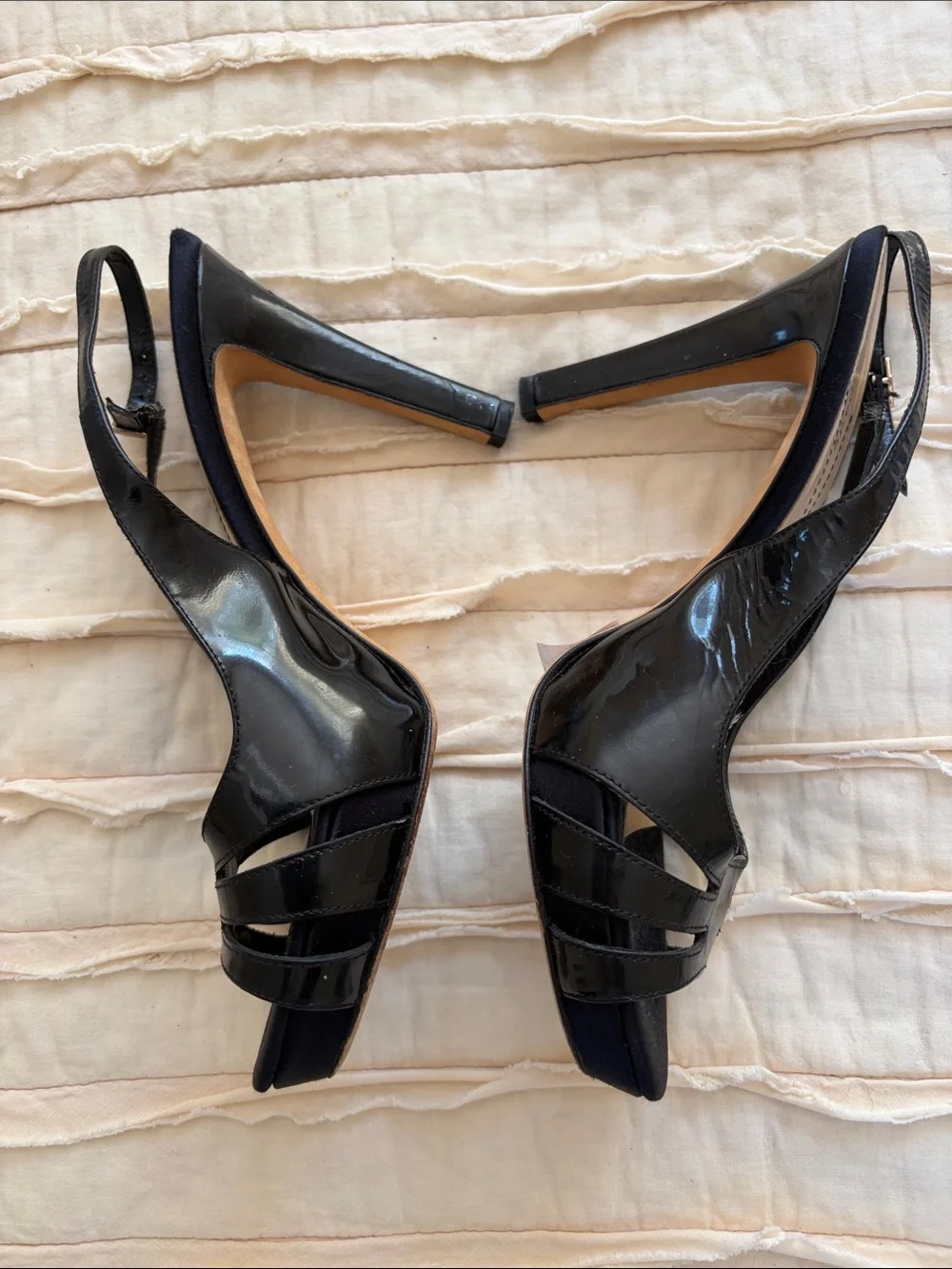 Kate Spade  Black Patent Open-Toe Slingback Heels Size 7.5.